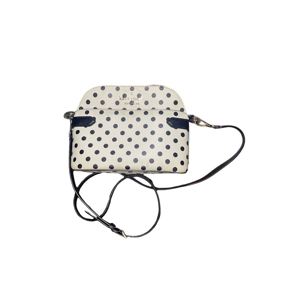 Kate Spade Small white with Black Polka Dot Crossbody Bag Multiple pockets Zip